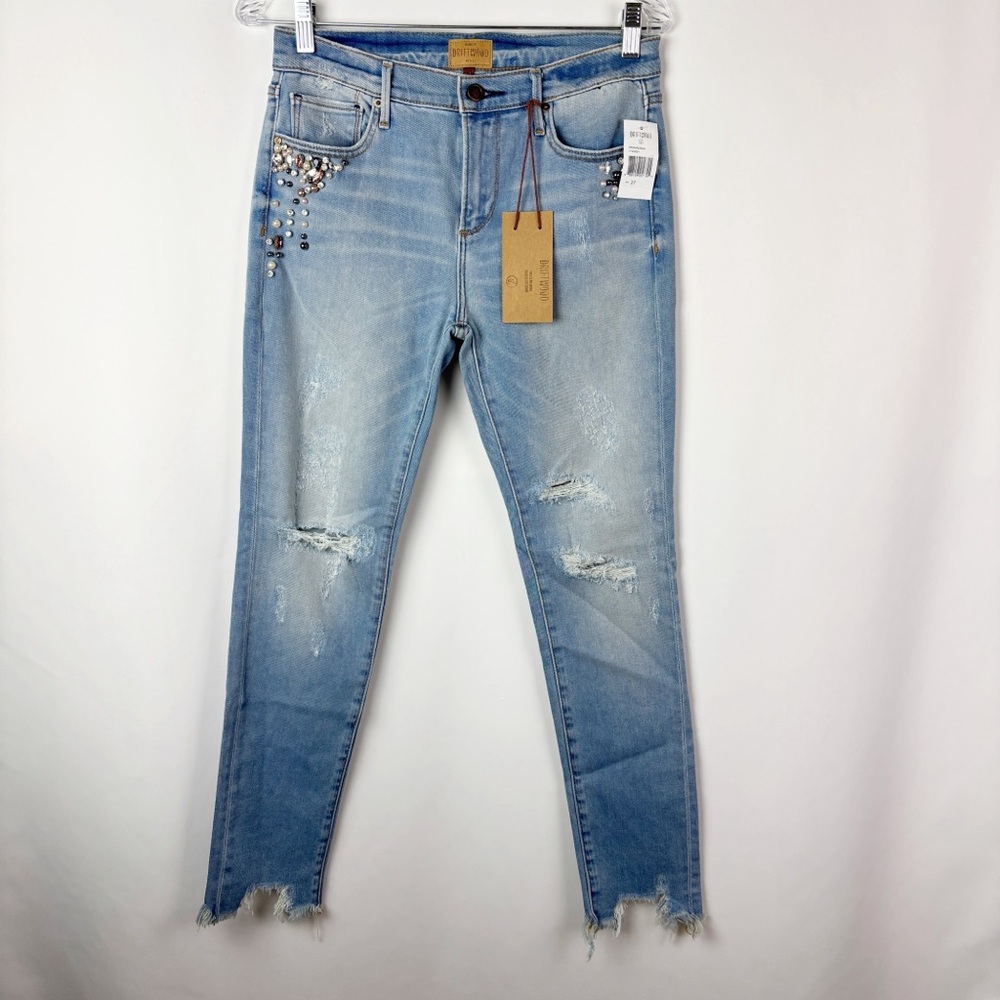 FP Driftwood Jackie Blue Distressed Indigo Jeans with Embellishment- Size 27 NWT